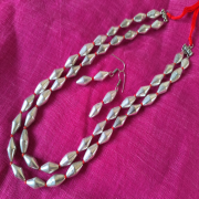 Dholki Beads 2 layer mala in silver