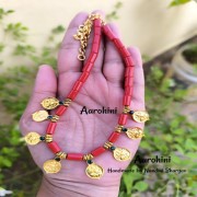 Coral Lakshmi coin necklace